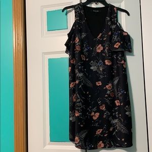 Sugar Lips black flower shoulder-cut dress